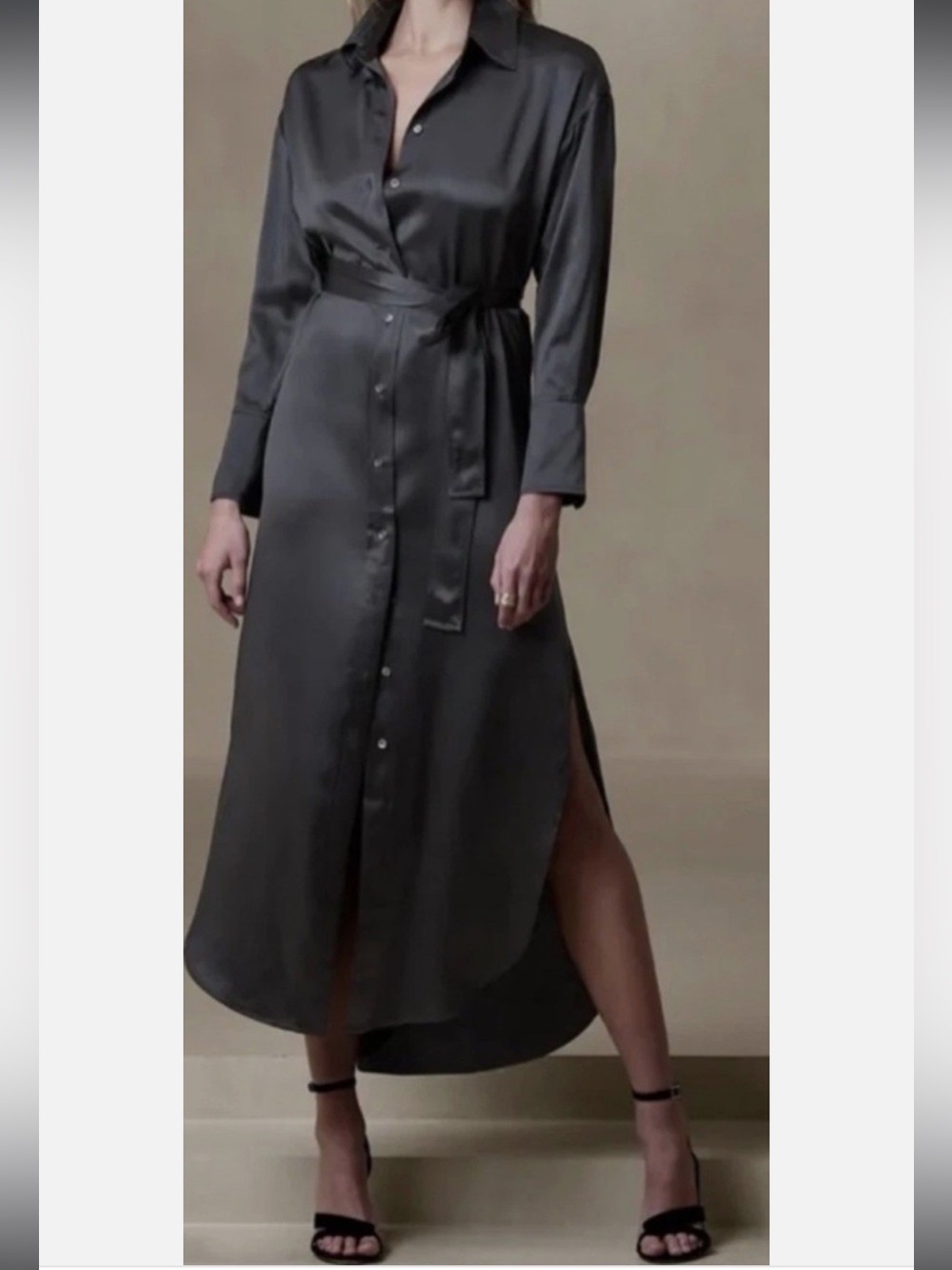 Banana Republic Muse 100% Silk Black Maxi Shirtdress | Size S NWT $270